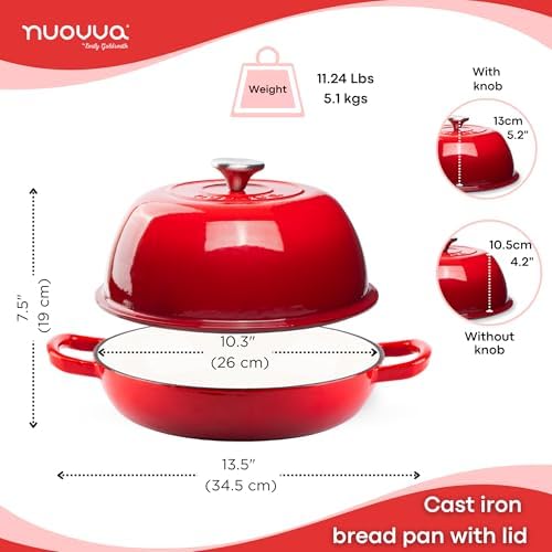 Enamelled Cast Iron Dutch Oven Pot – Dutch Oven For Sourdough Bread Baking – Cast Iron Bread Pot – Red, 6 Quarts, 26cm – by Nuovva - Image 3