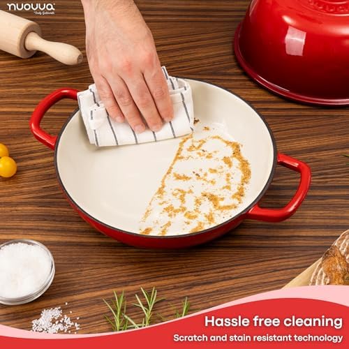 Enamelled Cast Iron Dutch Oven Pot – Dutch Oven For Sourdough Bread Baking – Cast Iron Bread Pot – Red, 6 Quarts, 26cm – by Nuovva - Image 7