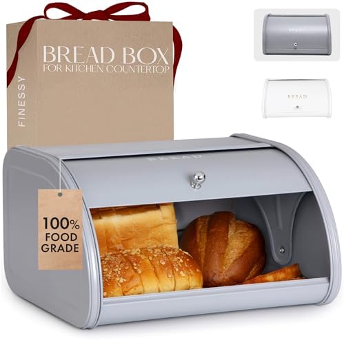 FINESSY Modern Metal Bread Box for Kitchen Countertop, Farmhouse Homemade Loaf Bread Storage Bin Holder for Kitchen Counters Organizer, Airtight Roll Top Sourdough Corner Breadbox Container Keeper - Image 2