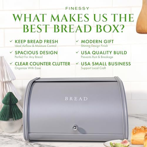 FINESSY Modern Metal Bread Box for Kitchen Countertop, Farmhouse Homemade Loaf Bread Storage Bin Holder for Kitchen Counters Organizer, Airtight Roll Top Sourdough Corner Breadbox Container Keeper - Image 3