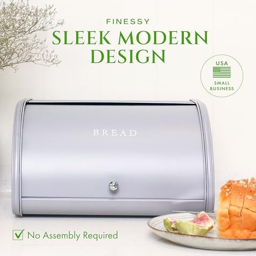 FINESSY Modern Metal Bread Box for Kitchen Countertop, Farmhouse Homemade Loaf Bread Storage Bin Holder for Kitchen Counters Organizer, Airtight Roll Top Sourdough Corner Breadbox Container Keeper - Image 4