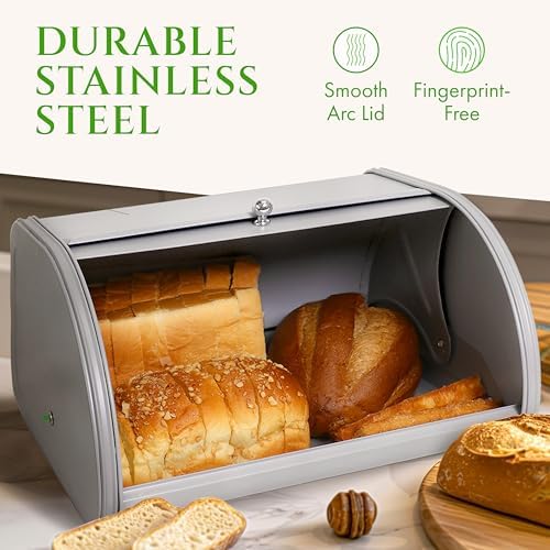 FINESSY Modern Metal Bread Box for Kitchen Countertop, Farmhouse Homemade Loaf Bread Storage Bin Holder for Kitchen Counters Organizer, Airtight Roll Top Sourdough Corner Breadbox Container Keeper - Image 5