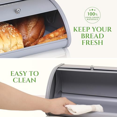 FINESSY Modern Metal Bread Box for Kitchen Countertop, Farmhouse Homemade Loaf Bread Storage Bin Holder for Kitchen Counters Organizer, Airtight Roll Top Sourdough Corner Breadbox Container Keeper - Image 6