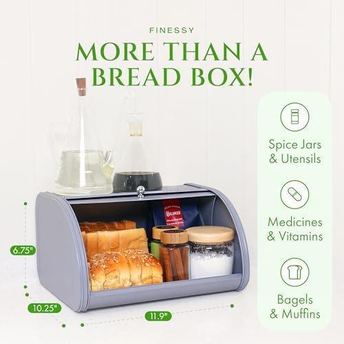 FINESSY Modern Metal Bread Box for Kitchen Countertop, Farmhouse Homemade Loaf Bread Storage Bin Holder for Kitchen Counters Organizer, Airtight Roll Top Sourdough Corner Breadbox Container Keeper - Image 7
