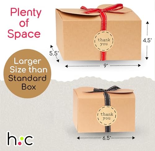 Large Brown Kraft Cookie Boxes with Ribbons & Sticker (20 Pack) 9” x 5.5” Decorative Craft Gift Boxes for Baked Goods, Candy, Bread Loaf, Small Treats, Christmas, Food Packaging, Empty, Bulk, Foldable - Image 3