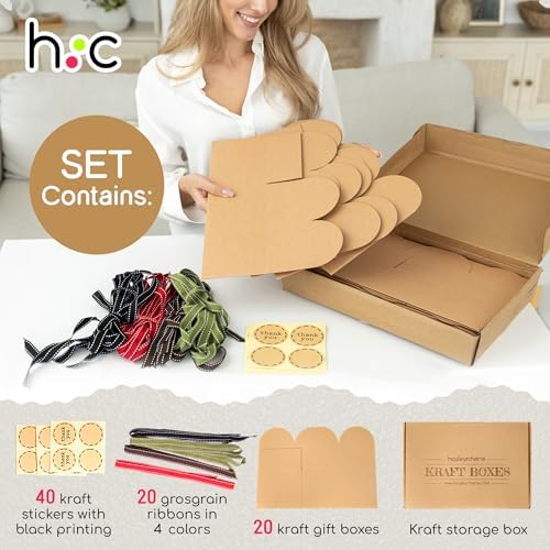 Large Brown Kraft Cookie Boxes with Ribbons & Sticker (20 Pack) 9” x 5.5” Decorative Craft Gift Boxes for Baked Goods, Candy, Bread Loaf, Small Treats, Christmas, Food Packaging, Empty, Bulk, Foldable - Image 4