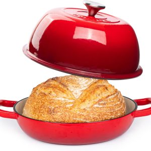 Enamelled Cast Iron Dutch Oven Pot – Dutch Oven For Sourdough Bread Baking – Cast Iron Bread Pot – Red, 6 Quarts, 26cm – by Nuovva